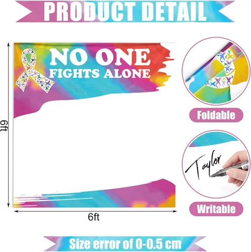 Miniatura 2 de Outus Cartel de autógrafo de cinta multicolor para concientización sobre el cáncer, 6 x 6 pies, póster consciente del cáncer, salud mental