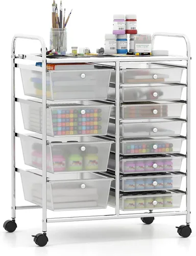 Miniatura 20 de Giantex - Carrito de almacenamiento rodante con 10 cajones con ruedas, asa, cajones removibles, unidad de almacenamiento organizadora móvil, carrito