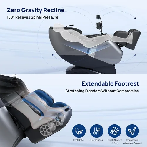 Miniatura 8 de VAT - Silla de masaje de cuerpo completo VibroAcoustic Sonic Wave, SL-Track Zero Gravity reclinable con 25 modos automáticos, escaneo corporal Negro