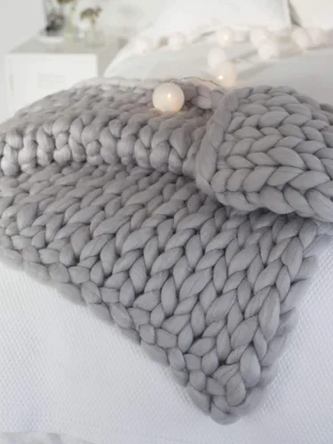 Miniatura 7 de Manta de Punto Grueso Tejida, Manta de Punto Hecha a Mano para Sofá, Cama, Regalo - Camello 40"x40