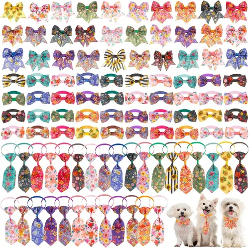Miniatura 11 de Reginary El juego de 100 piezas de collar de corbatín para perro incluye 40 corbatas para perros y 30 corbatines para cachorros, 30 flores