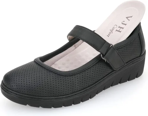 VJH confort Zapatos planos Mary Jane para mujer, transpirables, cómodos, con punta redonda, tacón bajo, sin cordones, ligeros, para caminar