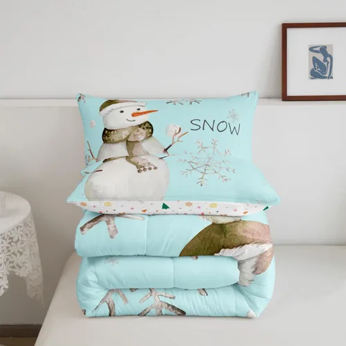 Miniatura 6 de Erosebridal Juego de ropa de cama Kawaii de muñeco de nieve tamaño individual para niños y niñas, juego de ropa de cama de feliz año nuevo, edredón