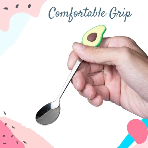 Miniatura 6 de Cucharas y tenedores pequeños de acero inoxidable y silicona, juego de 6 piezas, formas de frutas para frutas, queso, aperitivos Fruitilicious
