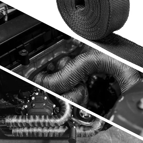 Miniatura 6 de CARDI Envoltura Térmica de Escape Negra de 2" x 16' de Fibra de Vidrio para Motocicleta con 8 Amarres de Acero Inoxidable Negros y Guantes