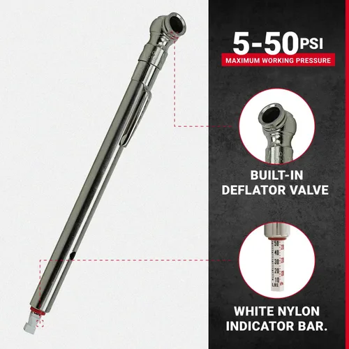 Miniatura 2 de Milton S-928 Medidor de presión de lápiz de neumáticos lleno de aire/agua, válvula deflatadora incorporada, presión medida en PSI y kPa, fácil