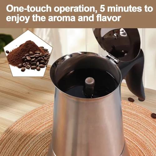 Miniatura 5 de Olla eléctrica de acero inoxidable para 6 tazas de 10.1 fl oz, cafetera expresa, cafetera portátil, cafetera italiana, clásica, Greca, Café, moca