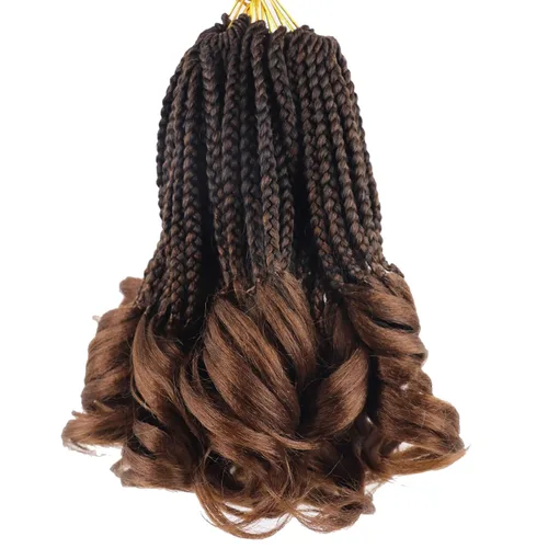Miniatura 22 de Trenzas de ganchillo rizado francés T33, cabello pre-anillado 10 pulgadas, trenzas cortas rizadas francesas con extremos rizados, trenzas box