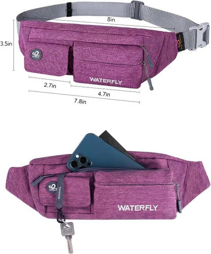Miniatura 6 de Waterfly - Cangurera de poliéster, suave, angosta, resistente al agua, para hombre y mujer, para guardar iPhone 8 y Samsung S6 Púrpura