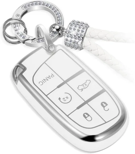Miniatura 55 de para llavero de Cadillac con funda de TPU con superficie granulada y cuerda trenzada metálica, funda de llavero mejorada para 2020 en adelante CT4
