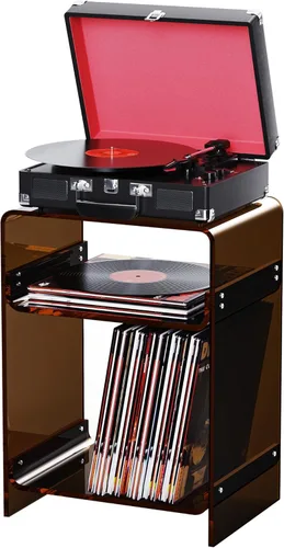 Miniatura 12 de Mesa para tocadiscos de acrílico con estante de almacenamiento, mesa auxiliar transparente para noche (verde, grande)