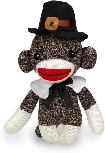 Plushland Calcetín de peregrino de peluche de Acción de Gracias, con lindo sombrero y cuello, juguetes de peluche de 6 pulgadas