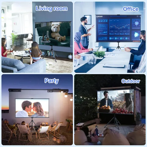 Miniatura 7 de Pantalla de proyector con soporte de 100 pulgadas, pantalla de proyección para interiores y exteriores con respaldo negro, pantalla de trípode 16:9