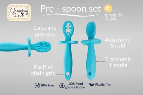 Miniatura 3 de Growing Love Juego de Cucharas para Bebé, Auto Alimentación 6 meses, Pre-Cuchara, Cuchara para niños pequeños, Utensilios para bebés, Cuchara Bebe