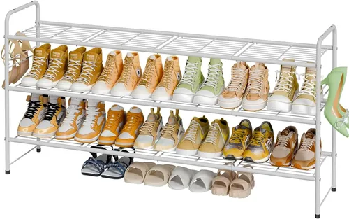 Miniatura 10 de Zapatero de 3 niveles para armario, organizador de almacenamiento de zapatos extra largo de 46.5 pulgadas para estantes, metal resistente, fácil