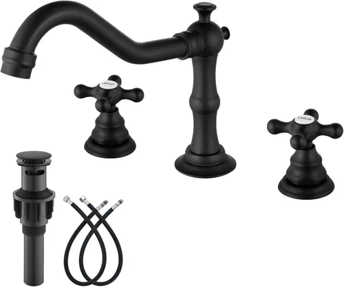 gotonovo Grifo de baño de 3 orificios de 8 pulgadas extendido, grifo de lavabo de baño con 2 manijas cruzadas, grifo mezclador vintage de tocador