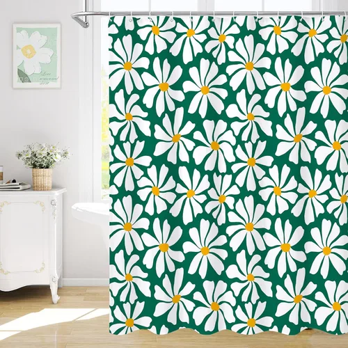 Miniatura 23 de Litabel Cortina de Ducha Pequeña para Cabina 36 x 72 pulgadas, Cortina de Ducha Estrecha de Tela Floral de Media Margarita para Baño Femenino, Juego