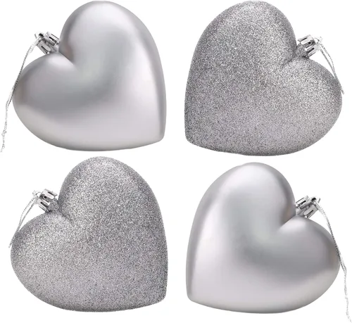 Miniatura 9 de Bolas en forma de corazón de 4 a 3.937 in, diseño mate y purpurina, adornos de Navidad (rosa bebé)