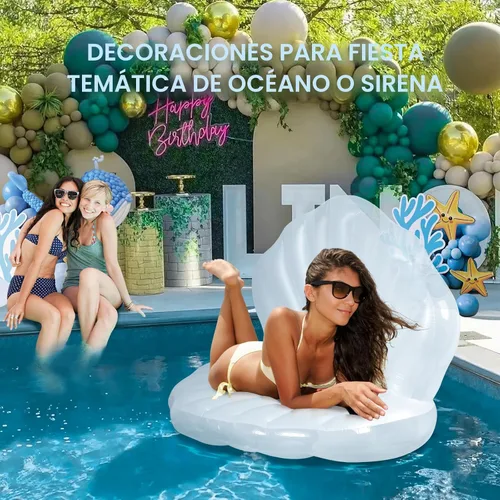 Miniatura 6 de Flotador de Piscina Inflable de Concha Marina Engrosado de 52", Silla de Balsa Flotante Gigante para Piscina con Bolas de Perlas, para Fiestas