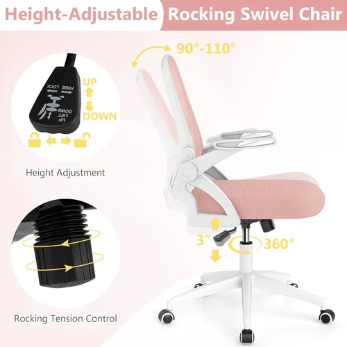 Miniatura 7 de Giantex Silla de oficina de malla, silla de escritorio ergonómica con brazos abatibles y soporte lumbar, escritorio giratorio de altura ajustable