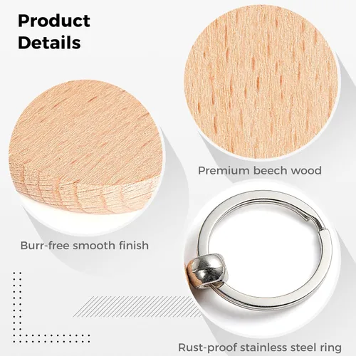 Miniatura 6 de BATTIPAW Llavero de madera en blanco para manualidades personalizadas, llavero redondo de madera en blanco para llaveros de bricolaje, colgantes