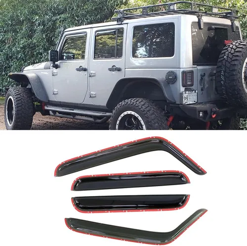 194249 Viseras laterales para ventanas Deflector de viento para 2007-2018 Jeep Wrangler 4 puertas (JK), juego de 4 piezas estilo in-channel, aspecto