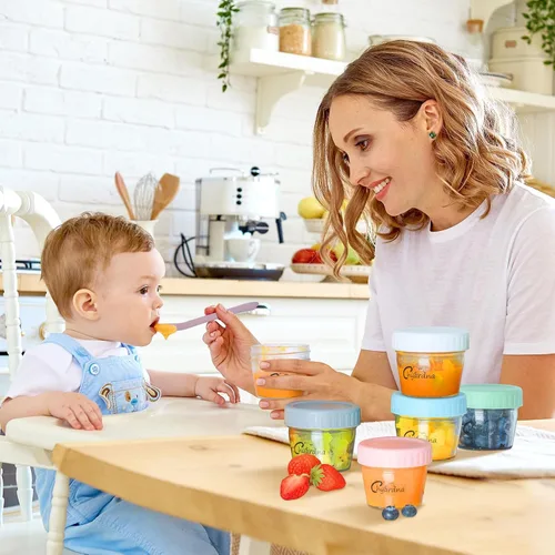 Miniatura 8 de Paquete de 24 recipientes de vidrio para almacenamiento de alimentos para bebés, tarros de comida para bebés a prueba de fugas de 4 onzas con tapas