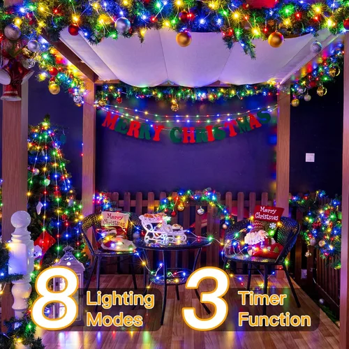 Miniatura 3 de Ollny Luces de Navidad para exteriores, 600 LED de 197 pies, luces multicolor para árbol de Navidad IP67, luces de hadas enchufables con control