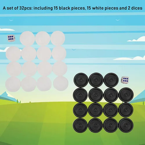 Miniatura 5 de Damas de plástico, 0.866 in negro blanco backgammon damas internacional portátil chips piezas conjunto para niños