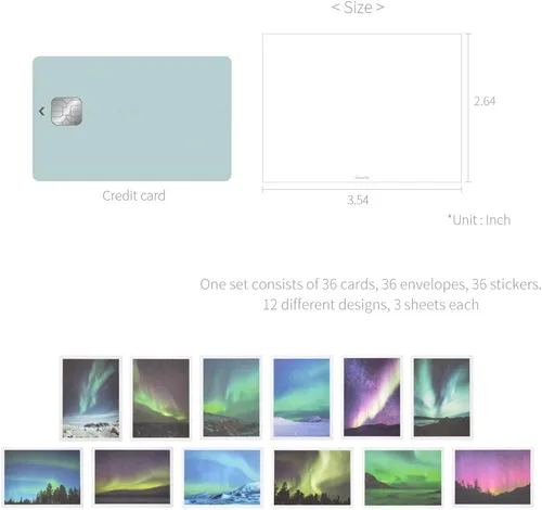 Miniatura 3 de Monolike Tarjeta día a día, Aurora - Mezcla de 36 minitarjetas individuales, 36 sobres, 36 calcomanías
