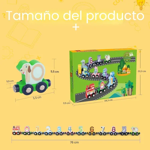 Miniatura 9 de Juguetes para niños pequeños, juego de pista de tren magnético de madera de 12 piezas con diseños de animales y digitales, juguete educativo