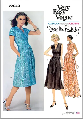 Miniatura 11 de Vogue DVF V2000H5 Paquete de patrones de costura para vestido cruzado de mujer por Diane Von Furstenberg, código de diseño V2000, tallas 6-8-10-12-14