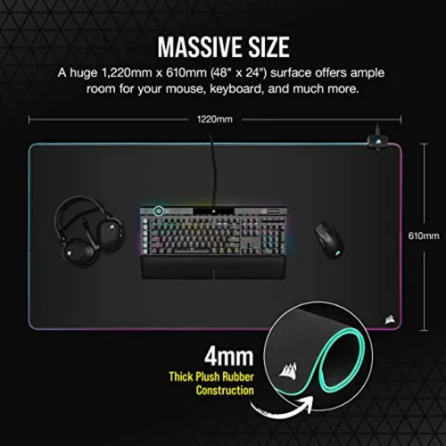 Miniatura 4 de Corsair MM700 RGB Extended 3XL Alfombrilla de ratón de tela para juegos/Alfombrilla de escritorio - Superficie de tela masiva de 1,220mm x 610mm
