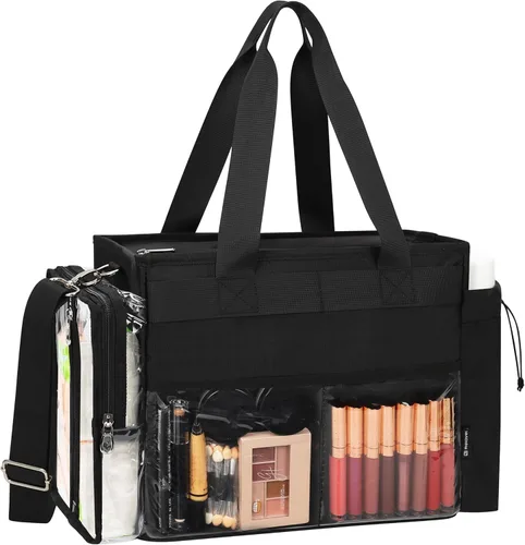 TANTO Bolsa de maquillaje extra grande, bolsa de maquillaje para artista con divisor, bolsa organizadora de cosméticos profesional, bolsa