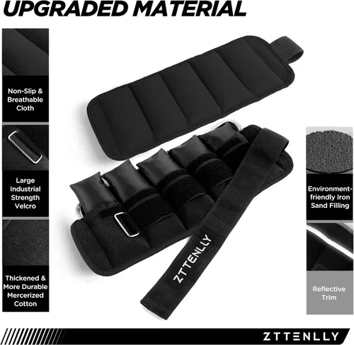 Miniatura 2 de Pesas ajustables para tobillo de 1-5/10/15/20 libras, par con bolsa de transporte, telas transpirables, ribete reflectante, entrenamiento de fuerza