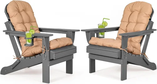 Miniatura 16 de nalone Silla plegable Adirondack con cojín con portavasos, silla de patio de plástico HDPE de gran tamaño resistente a la intemperie, utilizada