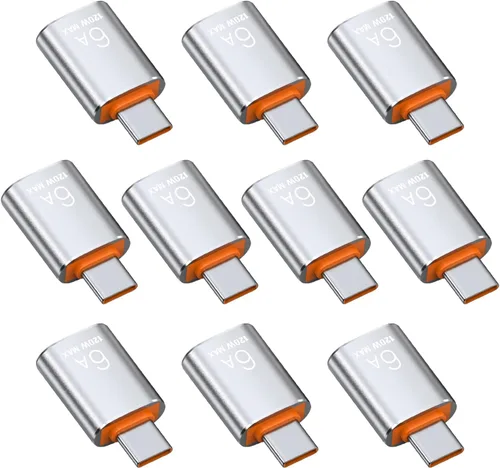 Miniatura 16 de BOMIE Adaptador USB C a USB, paquete de 10 unidades, 6A 120 W, carga rápida, transferencia de datos de 10 Gbps, USB C macho a USB 3.2 hembra OTG