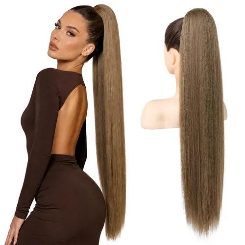 Miniatura 36 de SEIKEA Extensiones de cola de caballo con cordón, larga y recta, cola de caballo falsa, natural, suave, extensiones de cabello sintético resistente