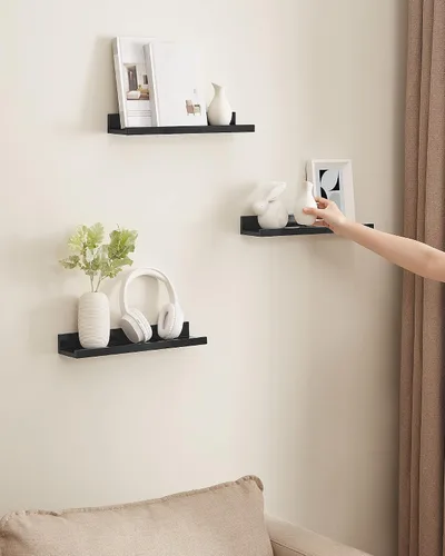 Miniatura 7 de SONGMICS CUSTOS Collection - Estantes flotantes, juego de 3 estantes de pared, 15 pulgadas de ancho, para marcos de fotos y baratijas, para sala