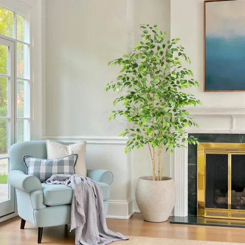 Miniatura 2 de Nafresh Árbol de ficus artificial alto resistente a los rayos UV, 7 pies (84 pulgadas) con textura realista, árbol de ficus sintético en maceta