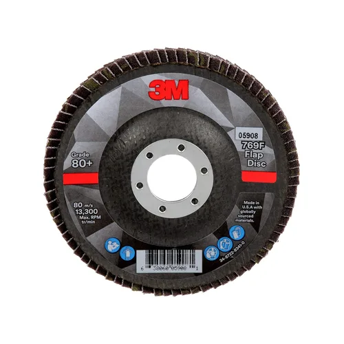 Miniatura 19 de 3M Disco de Solapa 769F, Tipo 27, 80+, 4-1/2 in x 7/8 in, Abrasivo de Alto Rendimiento, Disco de Rectificado y Acabado de Grano Cerámico