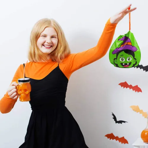 Miniatura 6 de CCINEE 24 bolsas de golosinas con cordón, 12 estilos de bolsas de golosinas de Halloween para niños, suministros de fiesta de truco o trato