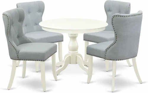 Miniatura 18 de East West Furniture HBSI3-ABK-48 - Juego de muebles de comedor de 3 piezas que contiene una mesa de comedor redonda con pedestal y 2 sillas
