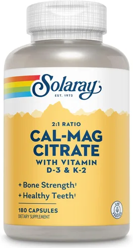 SOLARAY Citrato de calcio y magnesio con vitamina D3 K2 - Suplementos de calcio para mujeres y hombres - Apoyo a la salud ósea y cardíaca -