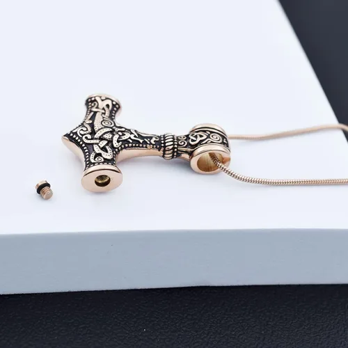 Miniatura 3 de Collar de urna de talismán de martillo de Thor vikingo nórdico para cenizas, acero inoxidable para hombre, joyería de cremación vintage, amuleto