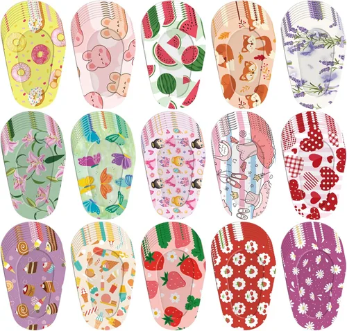 120 parches adhesivos para los ojos para niños y niñas, algodón suave transpirable a granel, con bonitos diseños de patrones, 15 estilos con 8