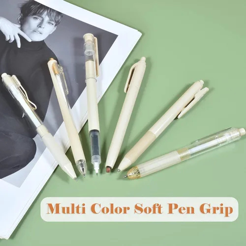 Miniatura 8 de BAYTORY 5 bolígrafos de gel y 1 resaltador, bolígrafo de tinta de secado rápido, punta fina color negro de 0.020 in, bolígrafo estético retráctil