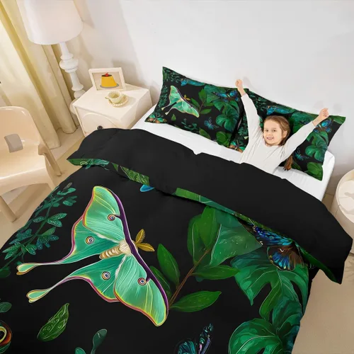 Miniatura 5 de Erosebridal Juego de funda de edredón de mariposa colorida con hojas de palmera y plátano, tamaño Queen, hojas tropicales hawaianas, funda