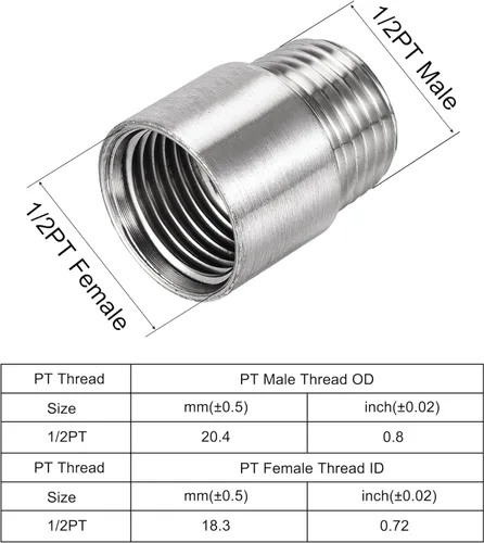 Miniatura 3 de Brazo de extensión de cabezal de ducha, 1.2 pulgadas 1/2PT macho a 1/2PT hembra rosca 304 acoplador de montaje de tubería de acero inoxidable