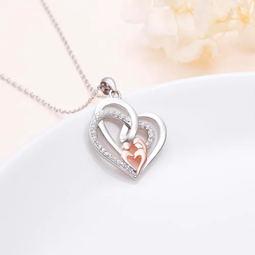Miniatura 9 de Cadena de plata esterlina y dije de corazón y animal tierno con palabras grabadas, cadena de 18 pulgadas, para mujeres y niñas